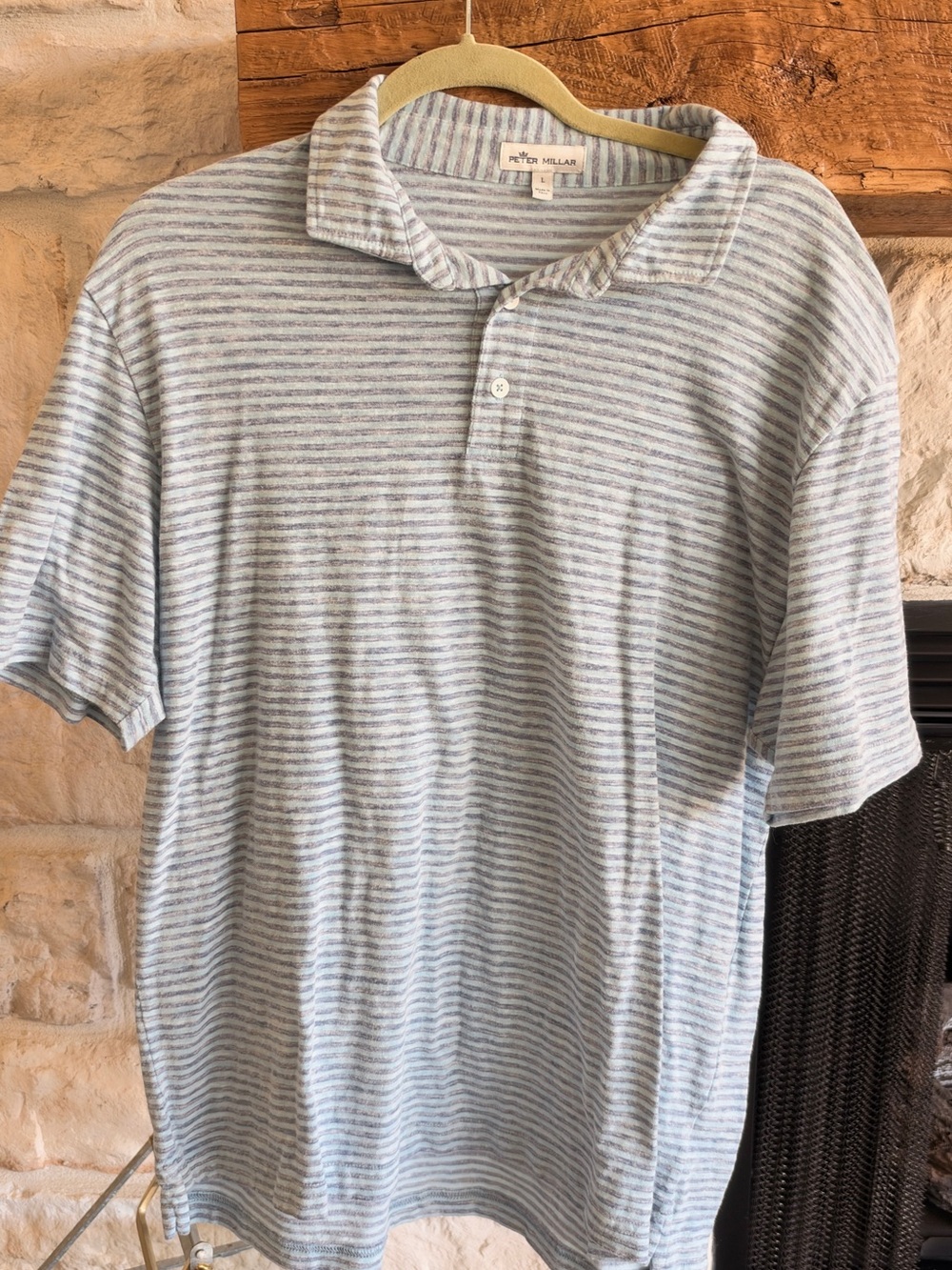 Peter Millar Light Blue and White Striped Polo